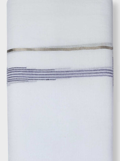 Pure White Chuttikara Double Dhoti with Lavender Border