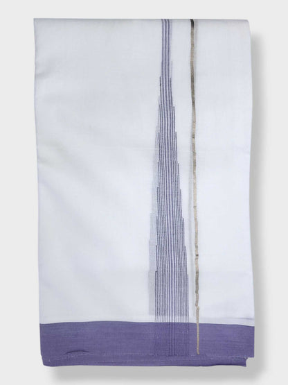 Pure White Chuttikara Double Dhoti with Lavender Border