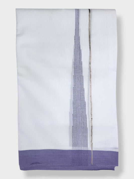 Pure White Chuttikara Double Dhoti with Lavender Border