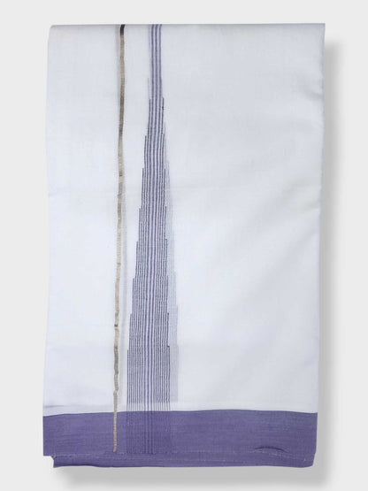 Pure White Chuttikara Double Dhoti with Lavender Border