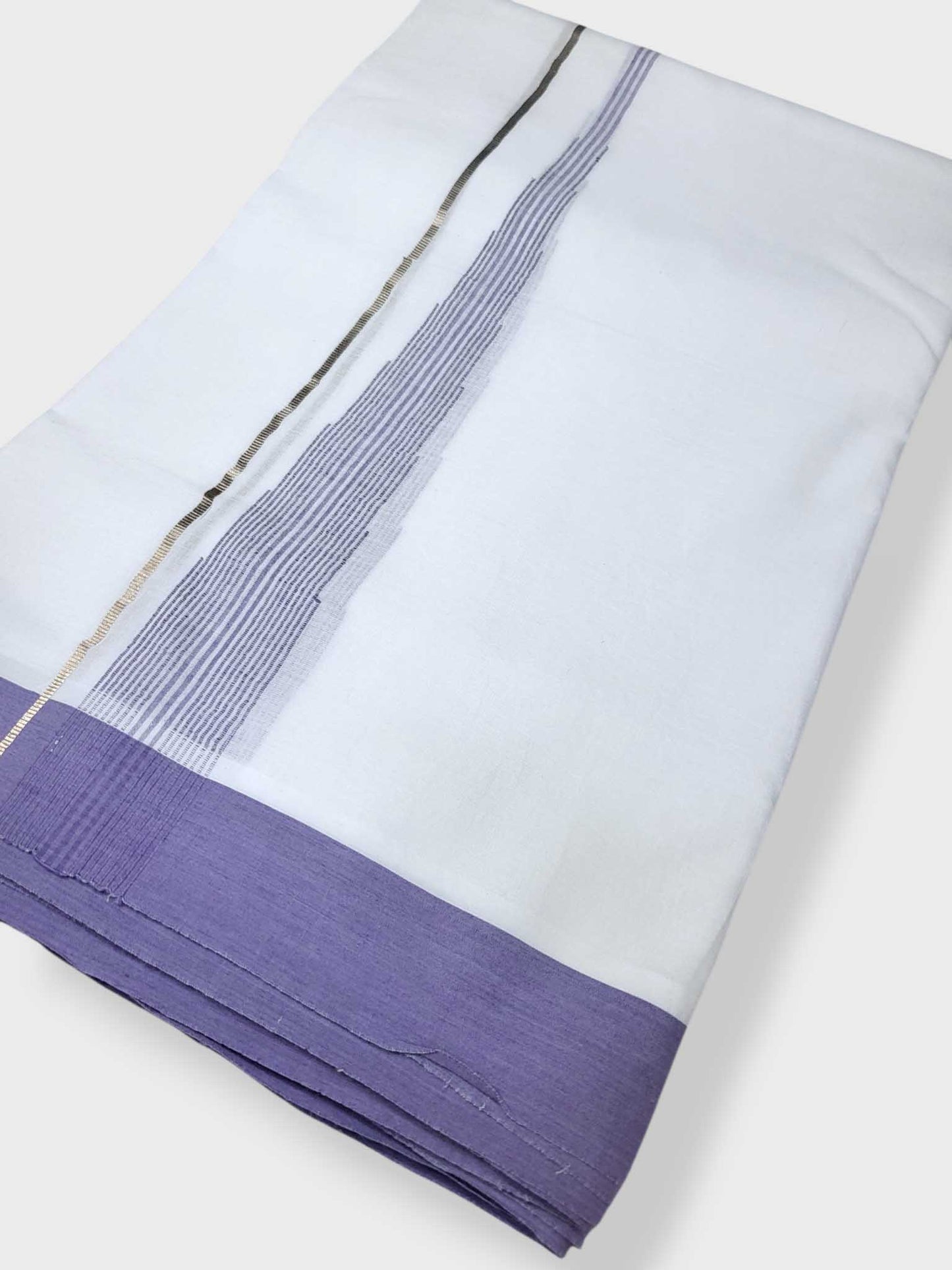 Pure White Chuttikara Double Dhoti with Lavender Border