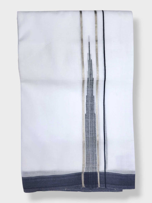 Pure White Chuttikara Double Dhoti with Black Border