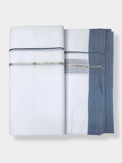 Pure White Chuttikara Double Dhoti with Ash Border