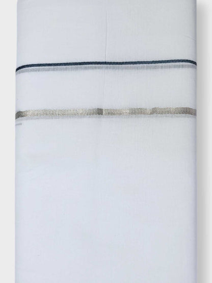 Pure White Chuttikara Double Dhoti with Ash Border