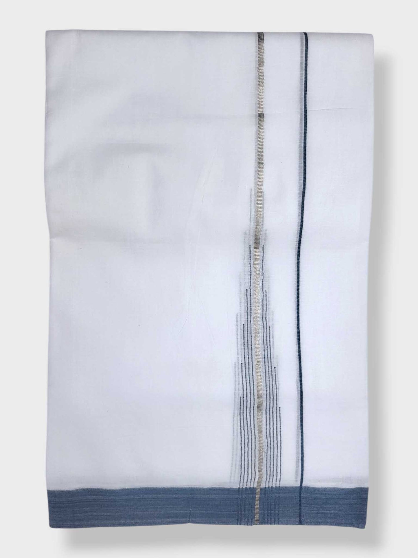 Pure White Chuttikara Double Dhoti with Ash Border