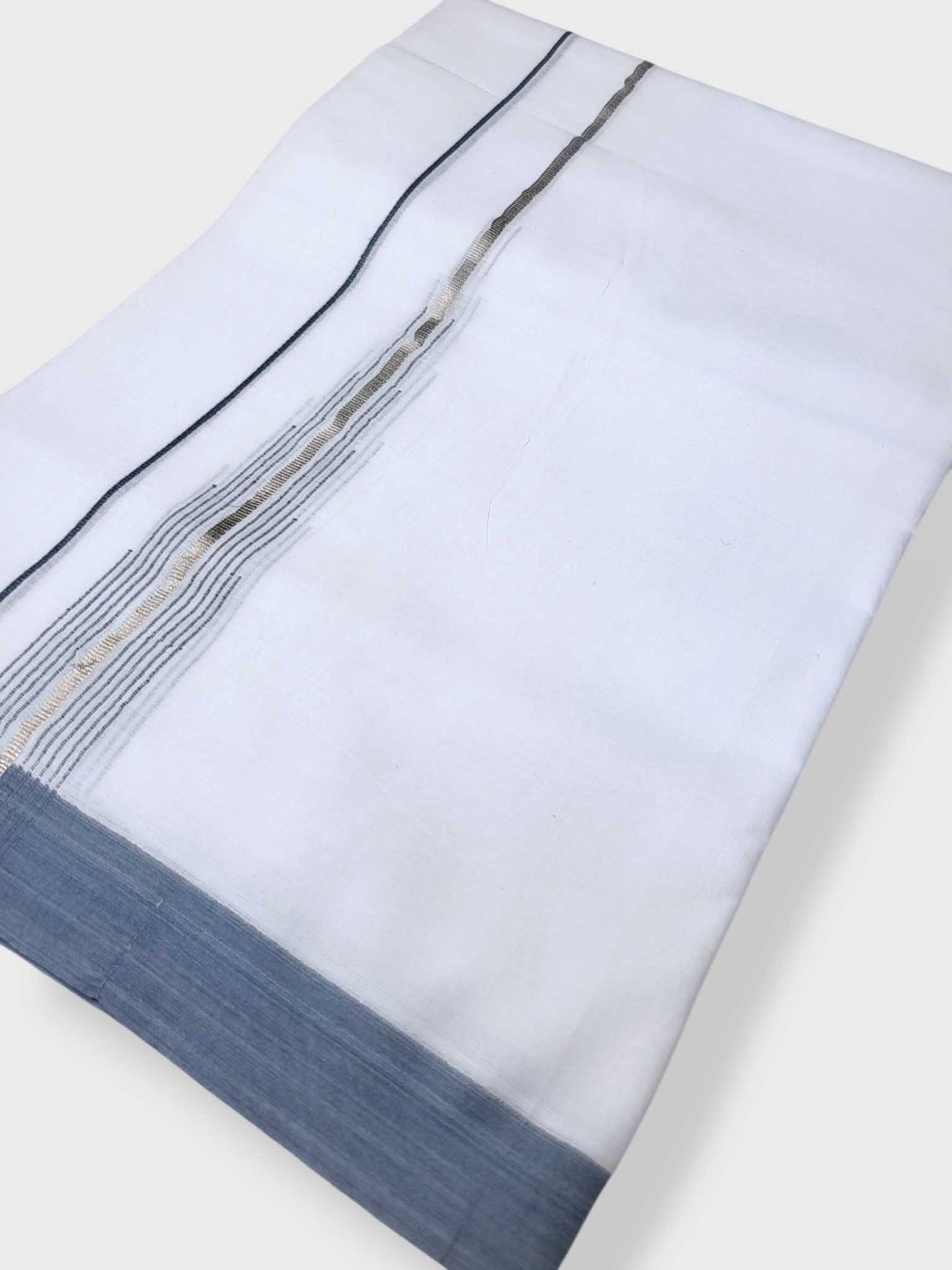 Pure White Chuttikara Double Dhoti with Ash Border