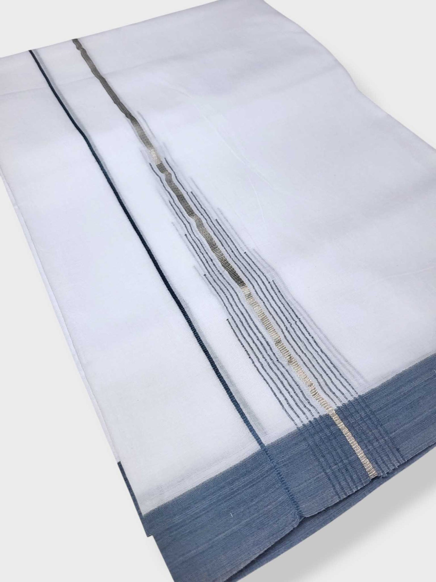 Pure White Chuttikara Double Dhoti with Ash Border