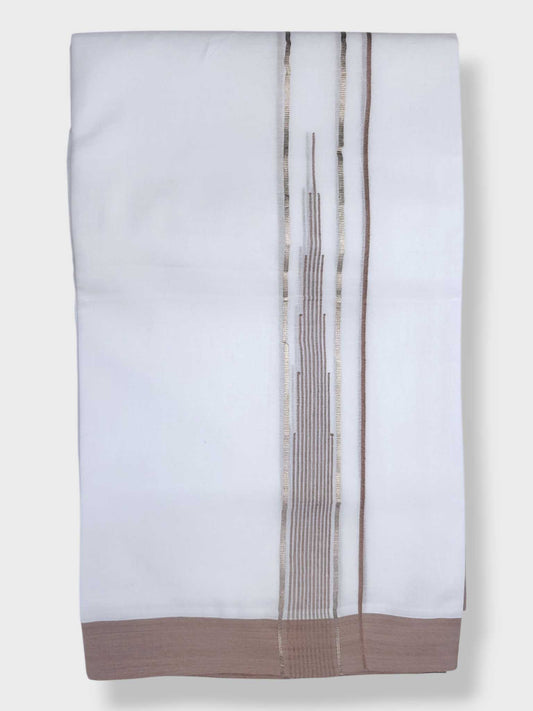 Pure White Chuttikara Double Dhoti with Light  Brown Border