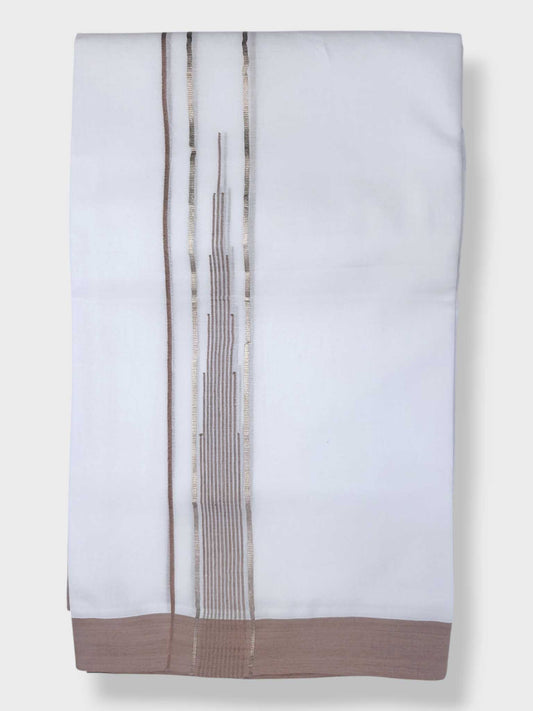 Pure White Chuttikara Double Dhoti with Light  Brown Border