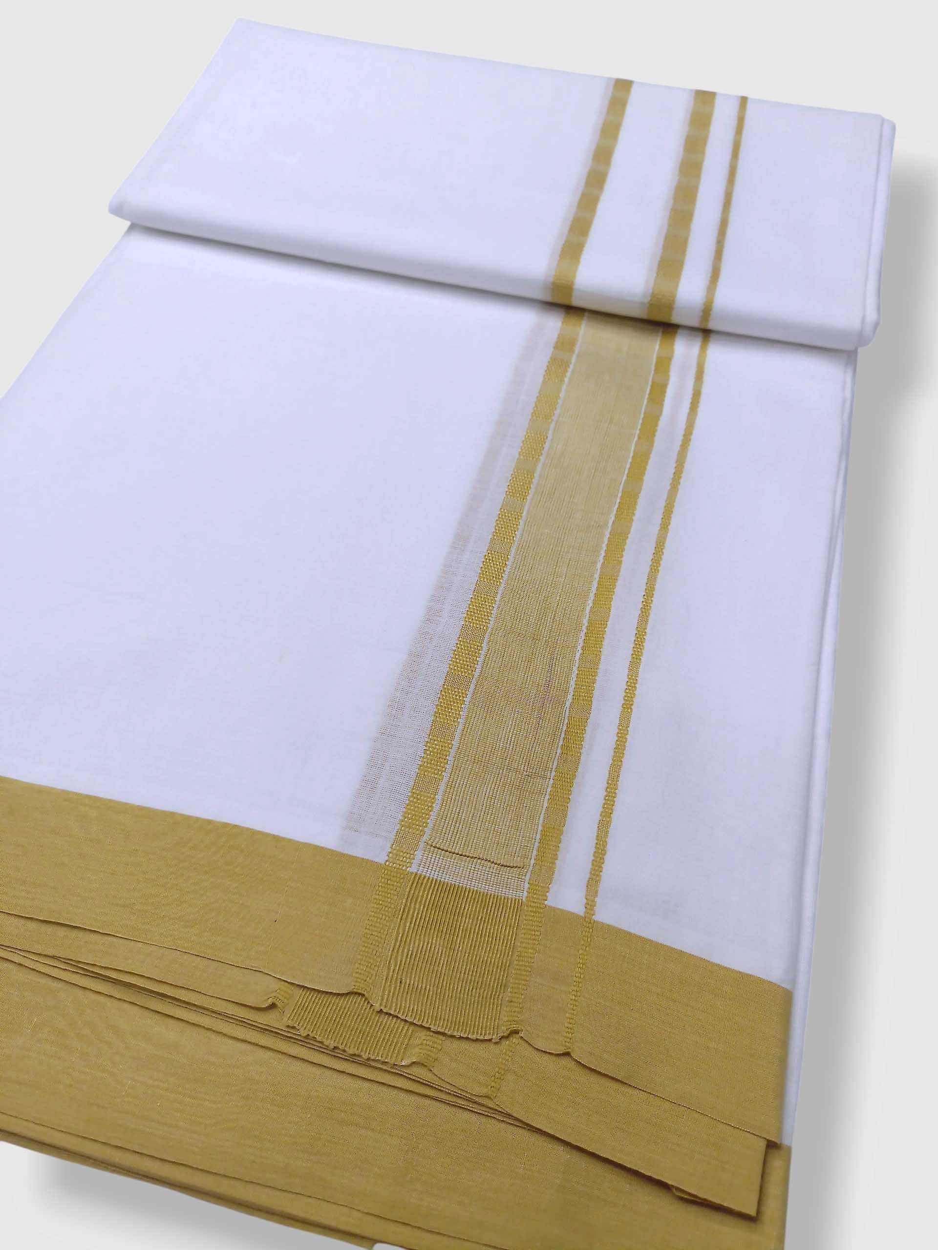 Pure White Cotton Men's Double Dhoti