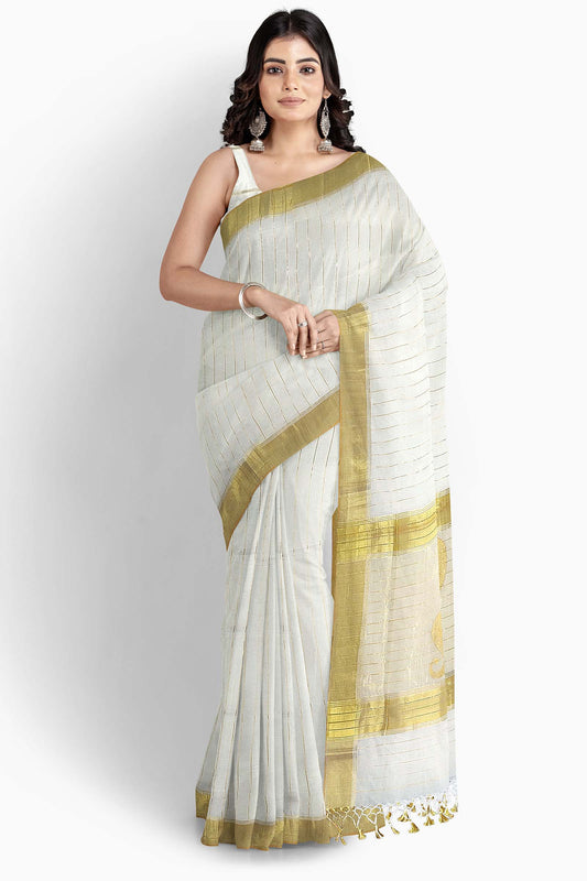 Kerala Kasavu Saree Premium Balaramapuram Handloom with Mango Motif