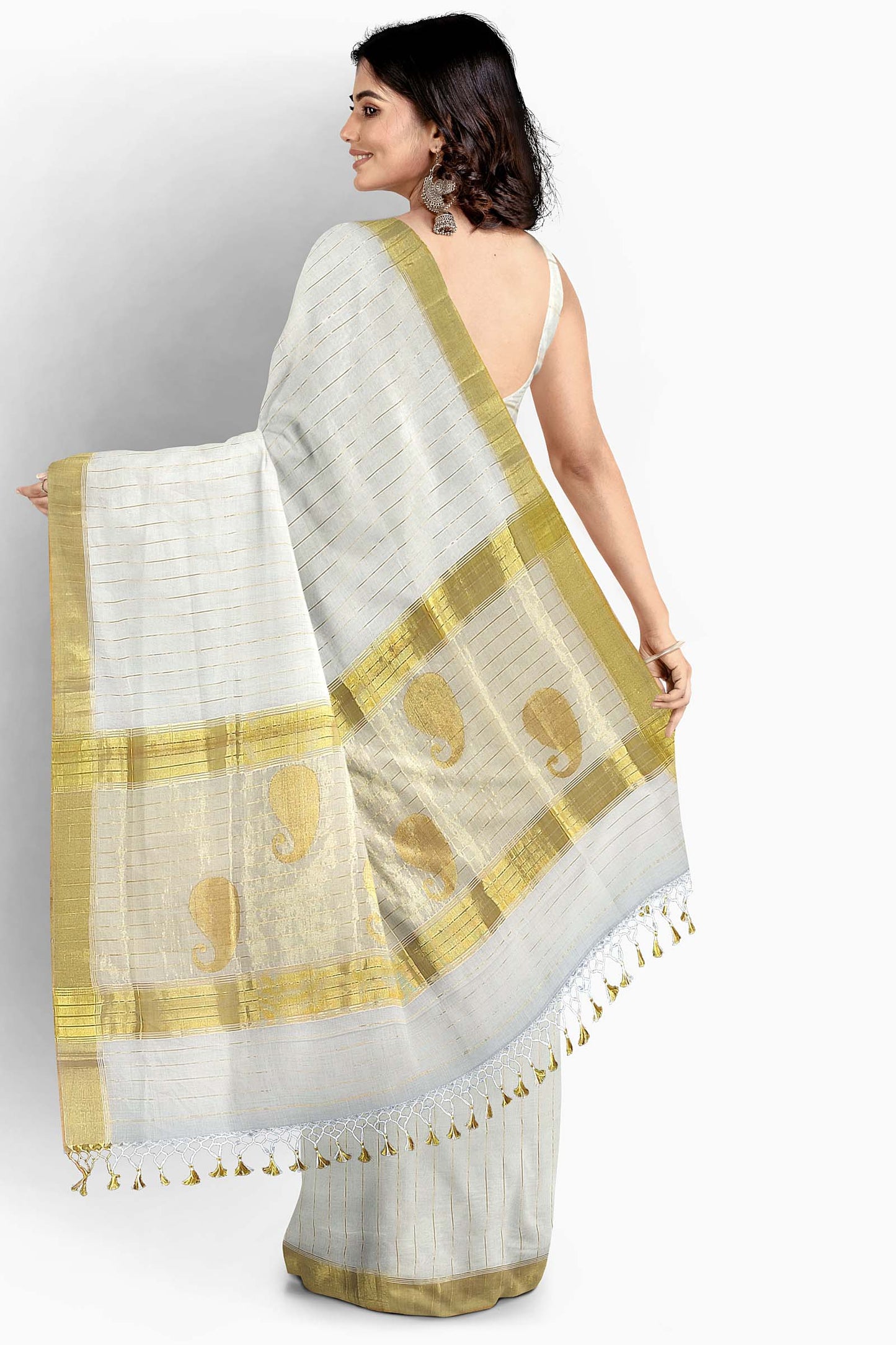 Kerala Kasavu Saree Premium Balaramapuram Handloom with Mango Motif