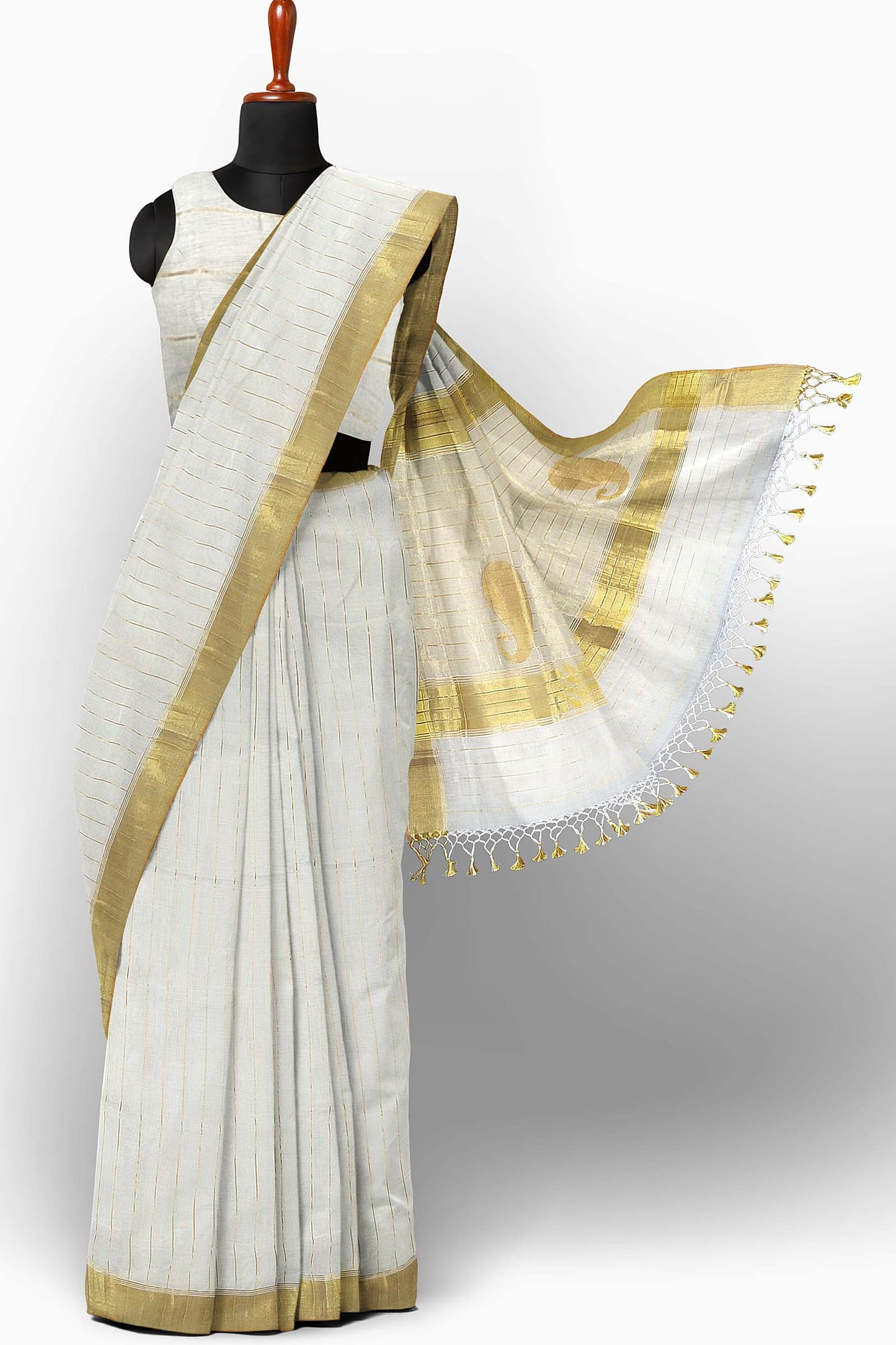 Kerala Kasavu Saree Premium Balaramapuram Handloom with Mango Motif