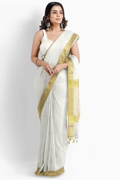 Kerala Kasavu Saree Premium Balaramapuram Handloom with Mango Motif