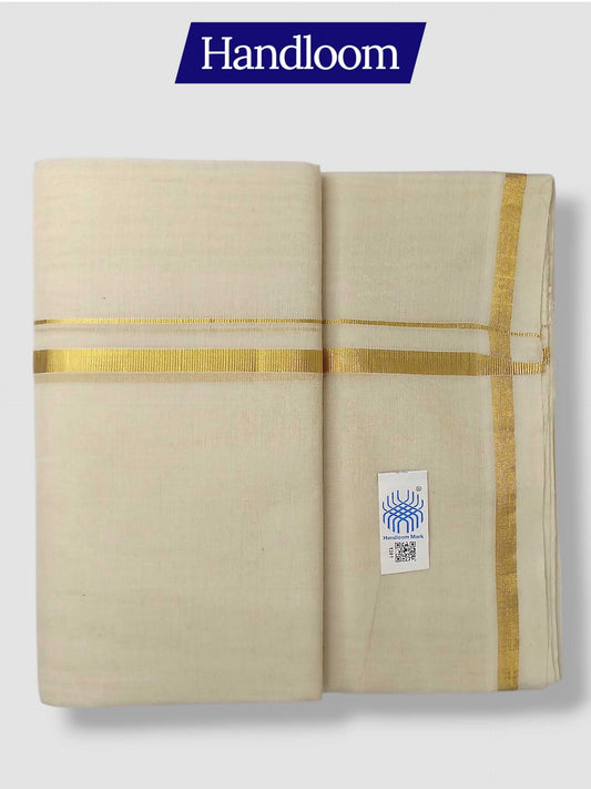 Original Balaramapuram Handloom Kasavu Mundu for Men