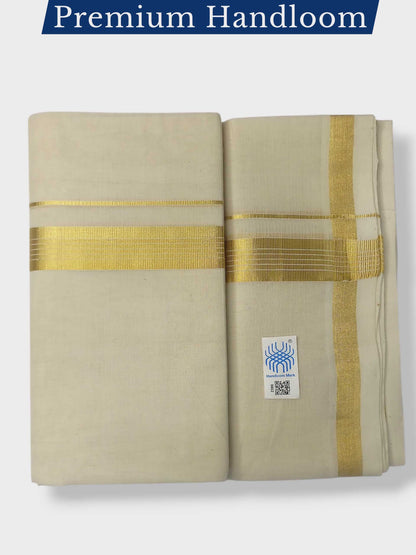 Original Balaramapuram Handloom Kasavu Mundu for Men