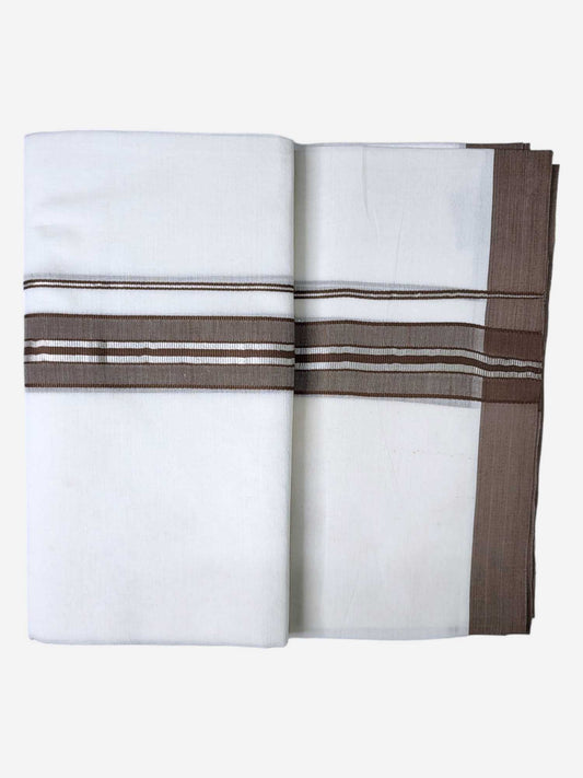 Pure White Cotton Men's Double Dhoti with Brown Border