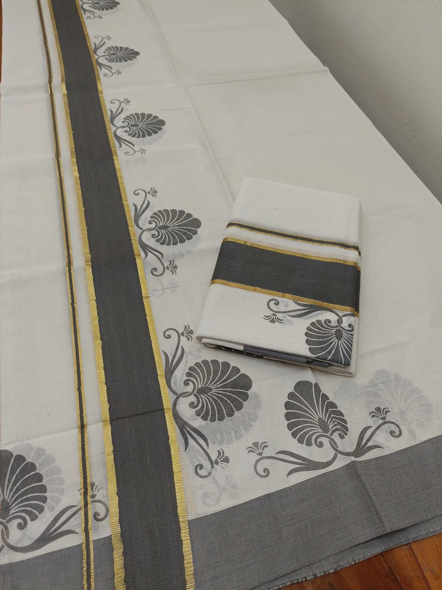 Balaramapuram Printed Set-Mundu for Women