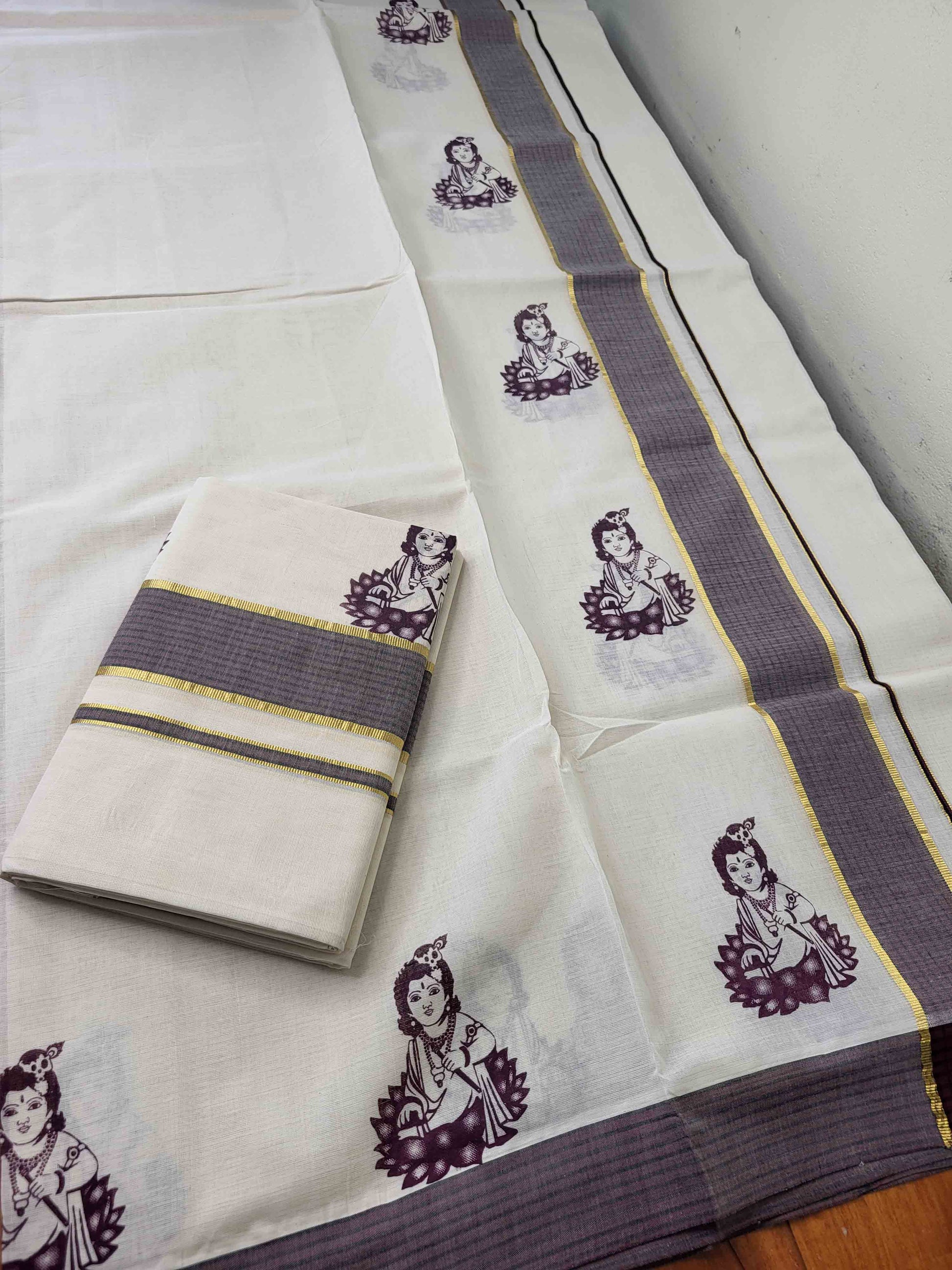 Balaramapuram Printed Set-Mundu for Women