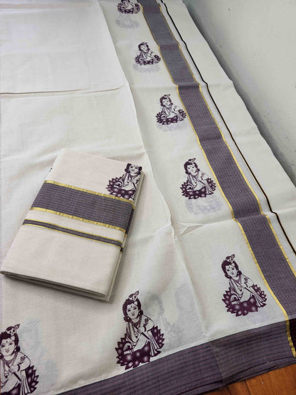 Balaramapuram Printed Set-Mundu for Women