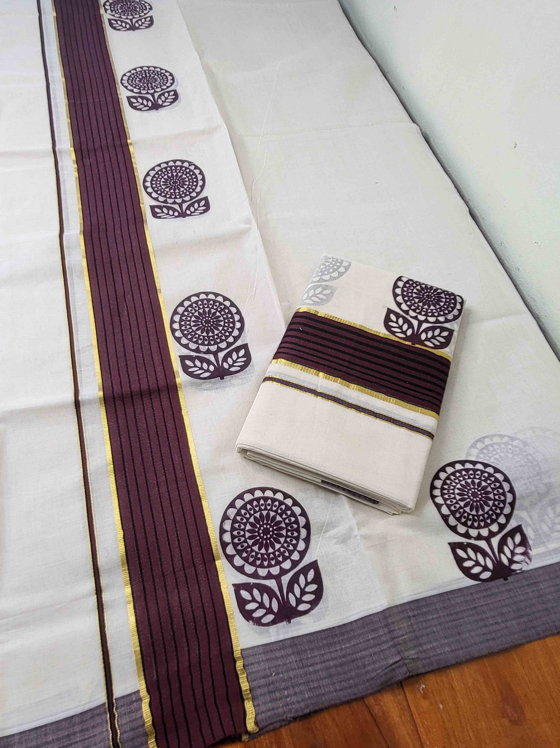 Balaramapuram Printed Set-Mundu for Women