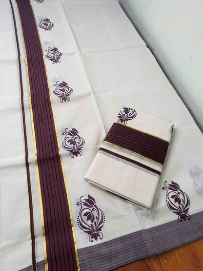 Balaramapuram Printed Set-Mundu for Women