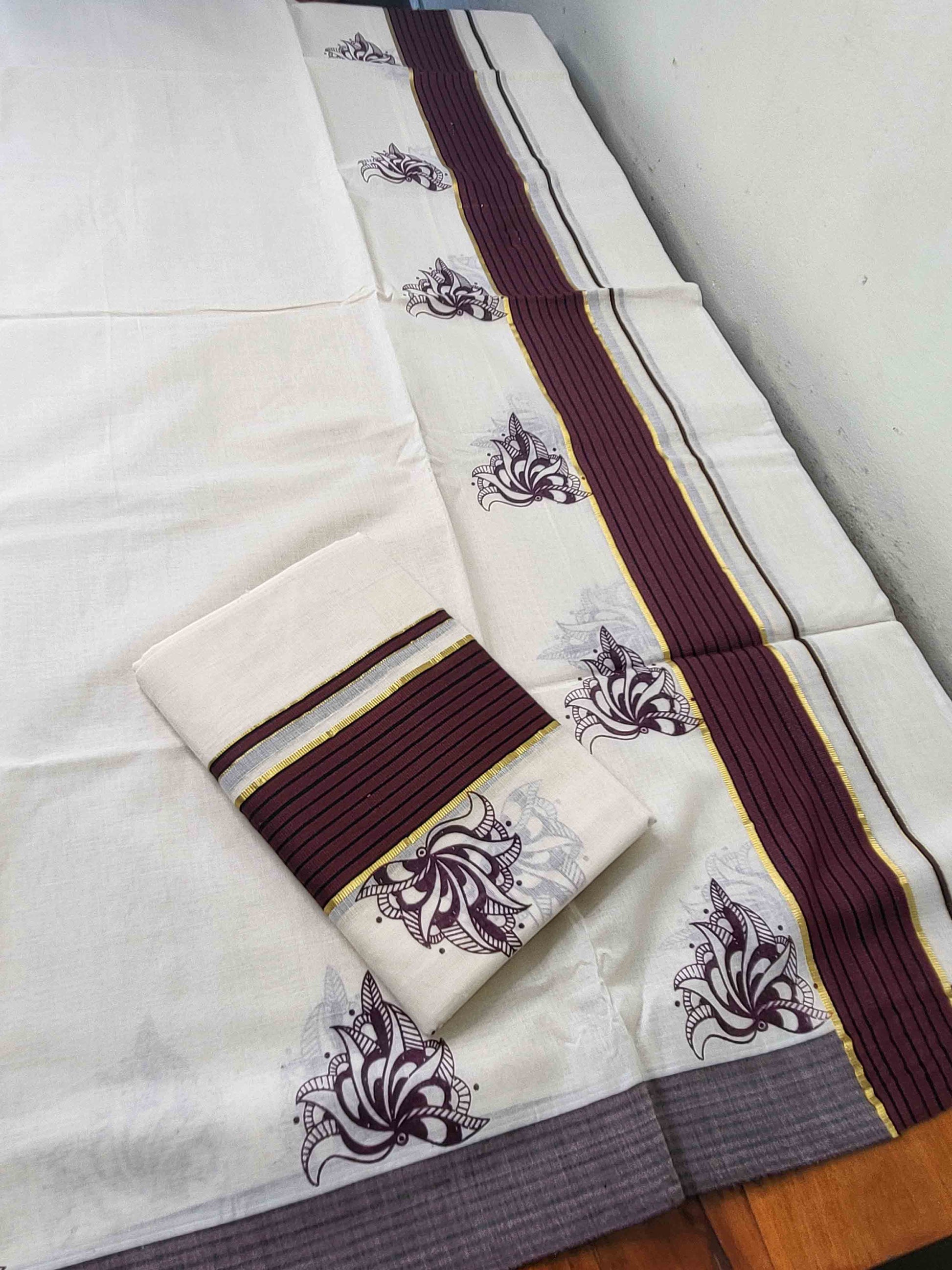 Balaramapuram Printed Set-Mundu for Women