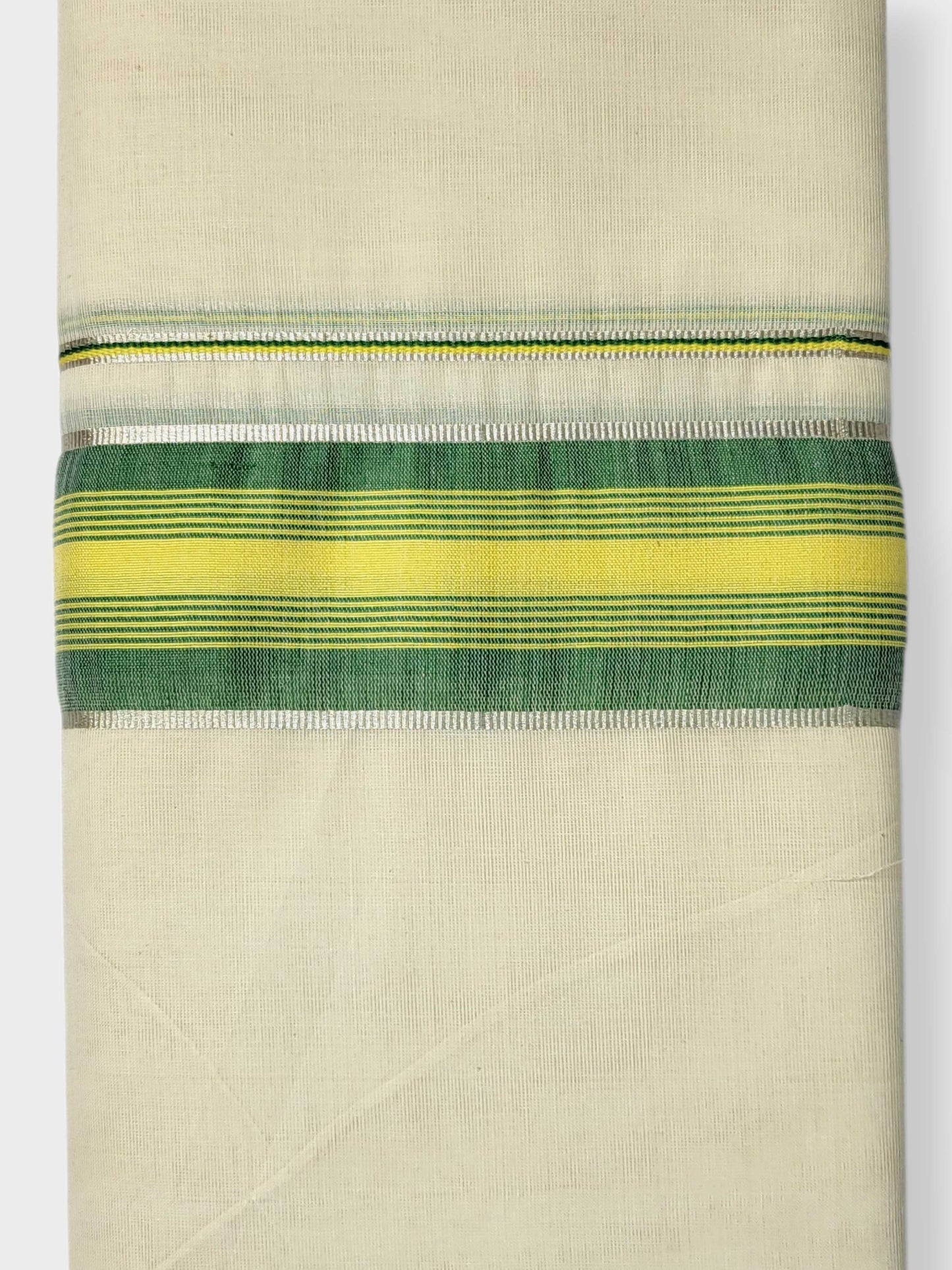 Kerala Mundu/Dhoti (Double) Pure Cotton with Green & Yellow Border