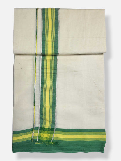 Kerala Mundu/Dhoti (Double) Pure Cotton with Green & Yellow Border