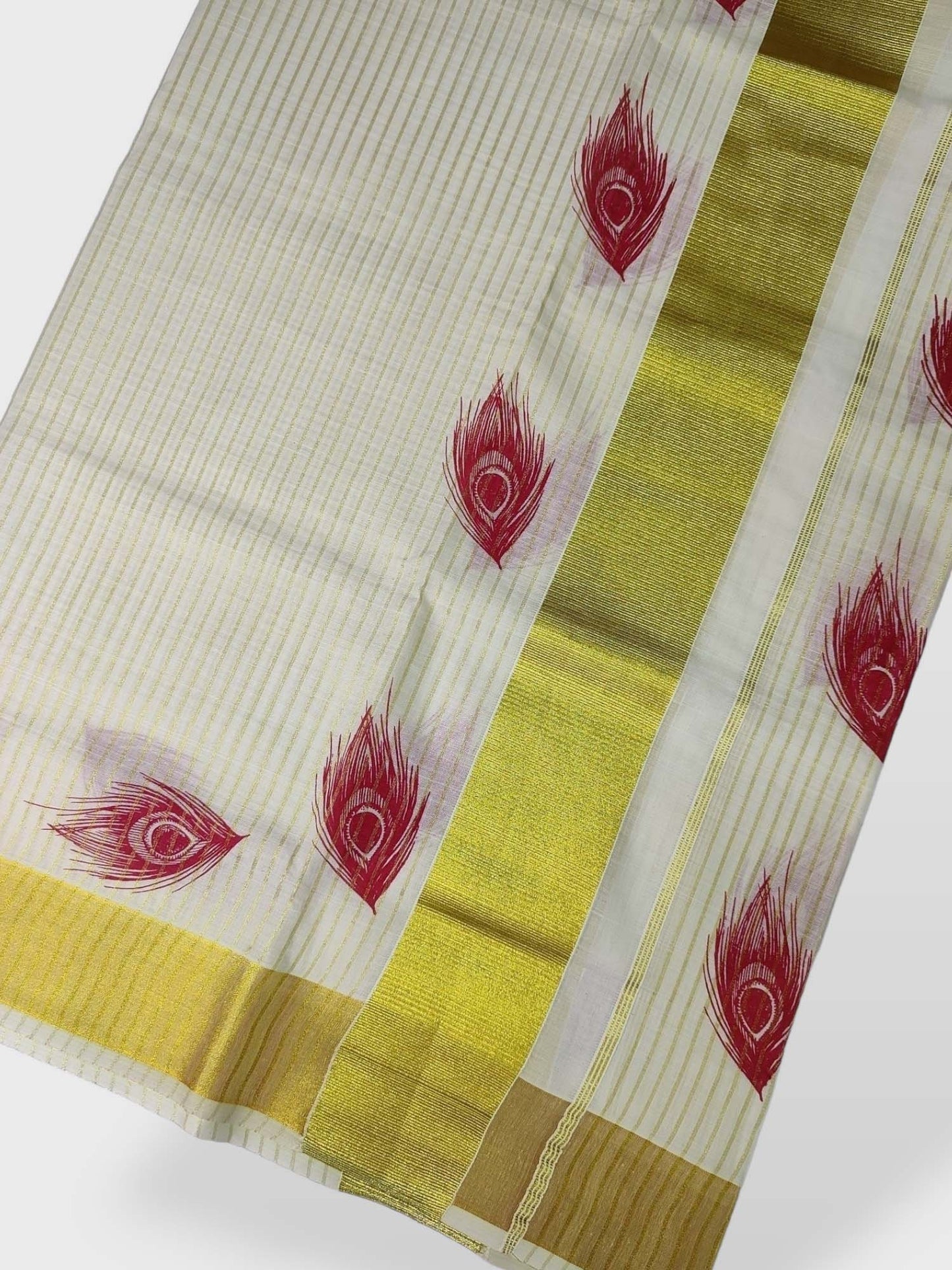 Kerala Single Kasavu Set Mundu with Printed Design