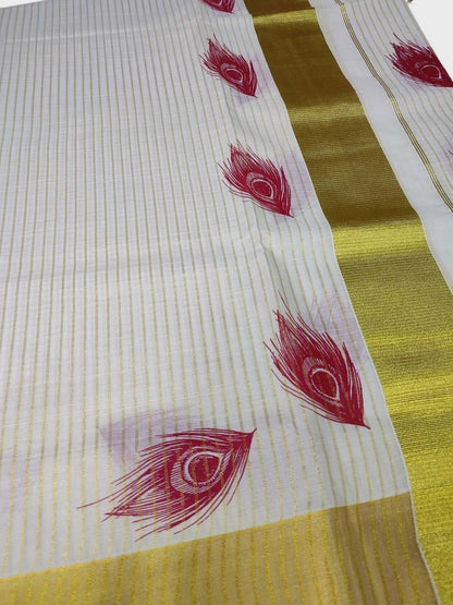 Kerala Single Kasavu Set Mundu with Printed Design