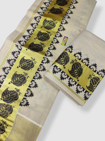 Kerala Single Tissue Set Mundu with Printed Design