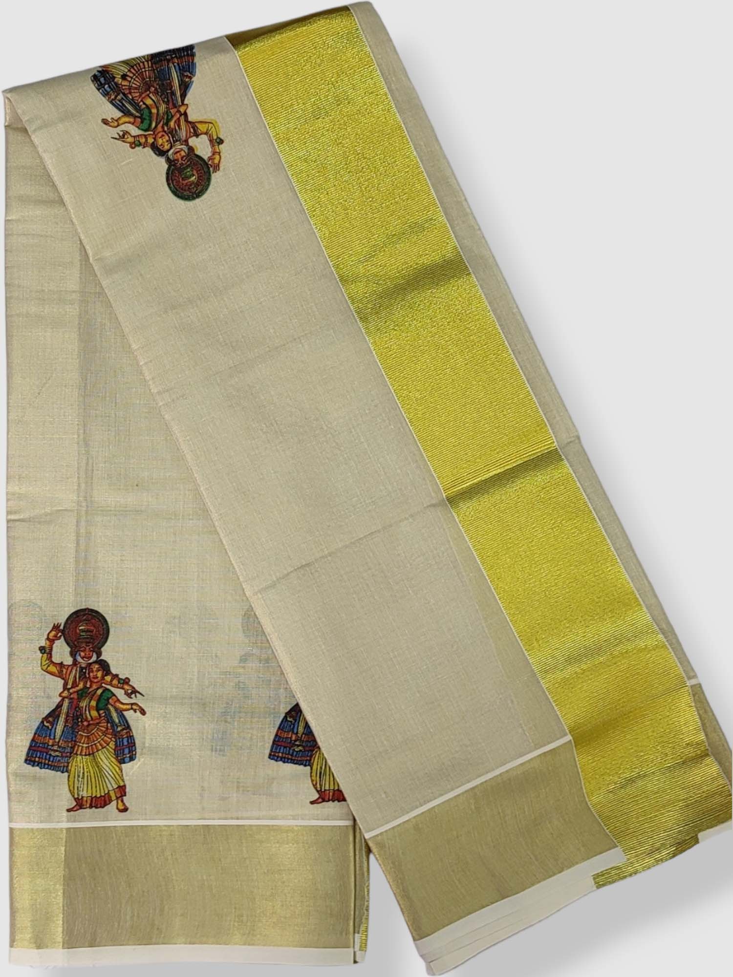 SIAZLOOM Kerala Set Mundu Veshti with KANTHA Handwork - Black and Golden  Border (Kara) - Siaz Loom