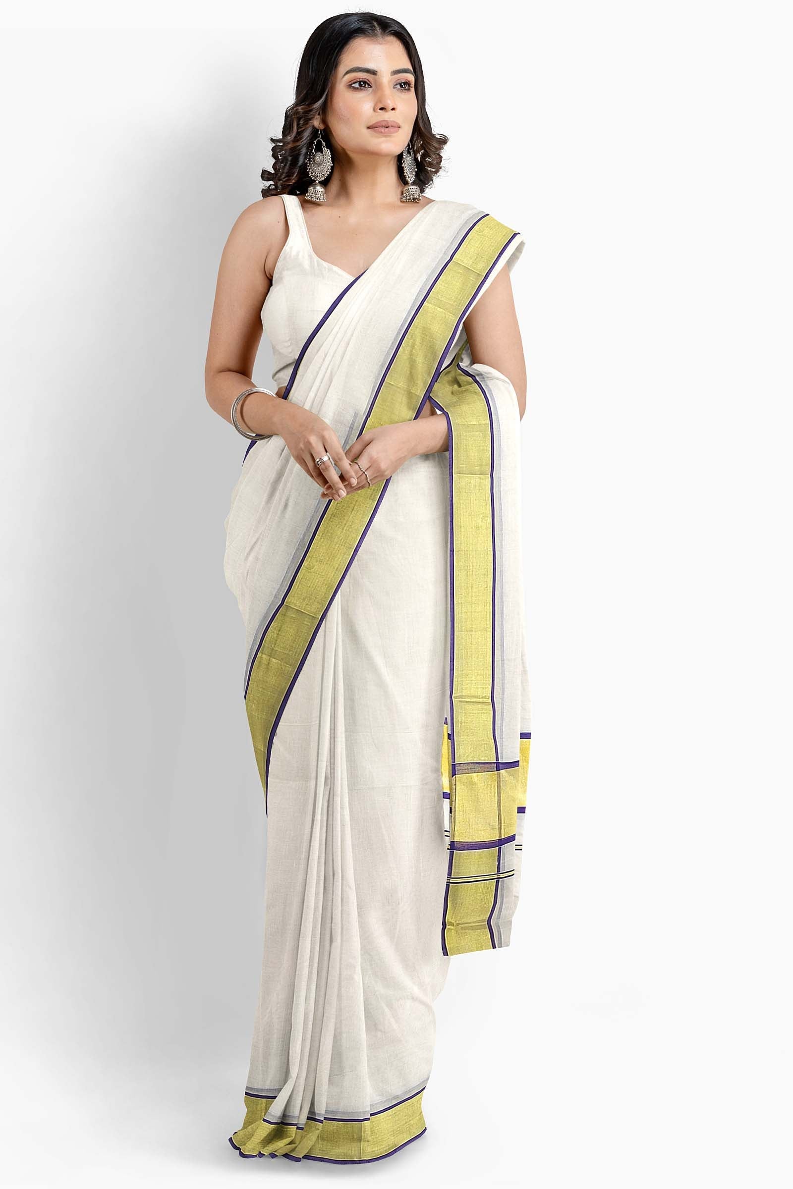 Handloom Cream pure silk Kasavu Saree with Gold zari border