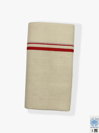 Kerala Handloom Mundu/Dhoti Pure Cotton with Red Border