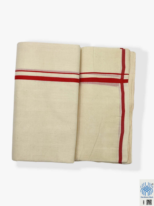 Kerala Handloom Mundu/Dhoti Pure Cotton with Red Border
