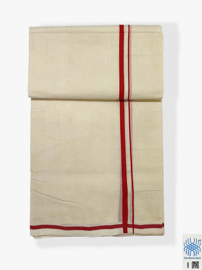 Kerala Handloom Mundu/Dhoti Pure Cotton with Red Border