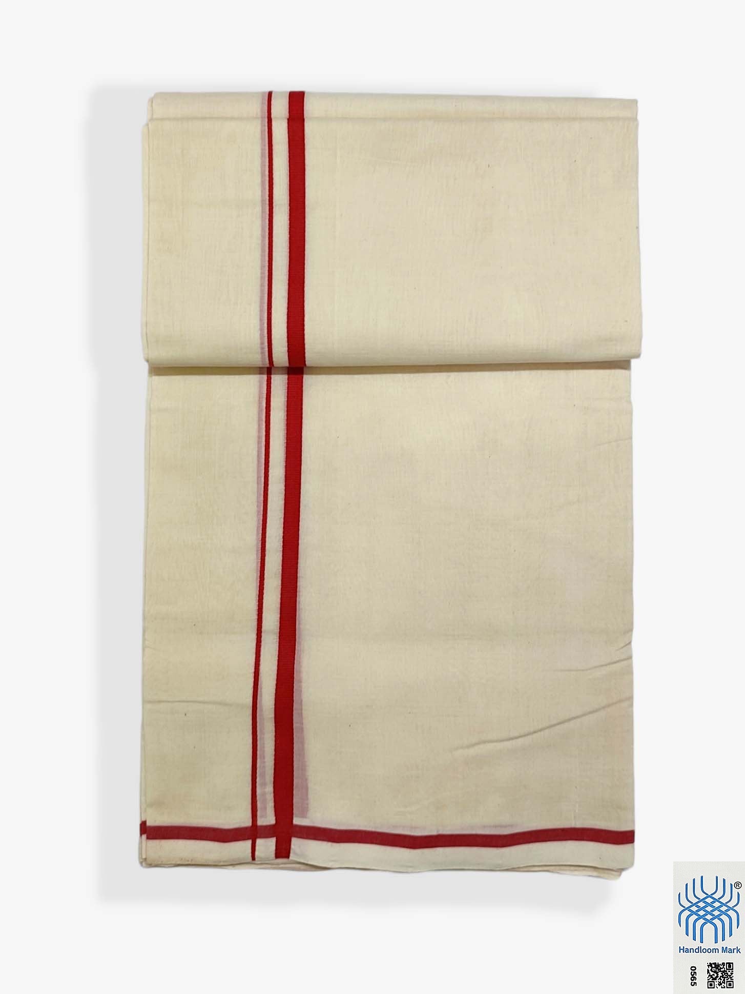 Kerala Handloom Mundu/Dhoti Pure Cotton with Red Border