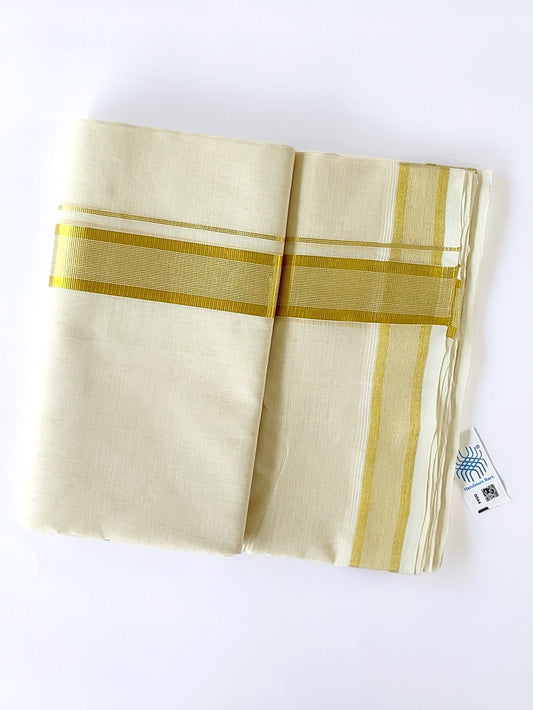Premium Wedding Handloom Kasavu Mundu for Men
