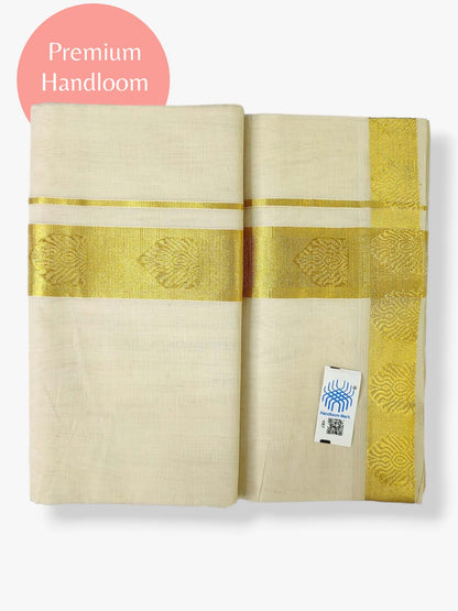 Premium Wedding Handloom Balaramapuram Unaakupaavu Kasavu Mundu for Men