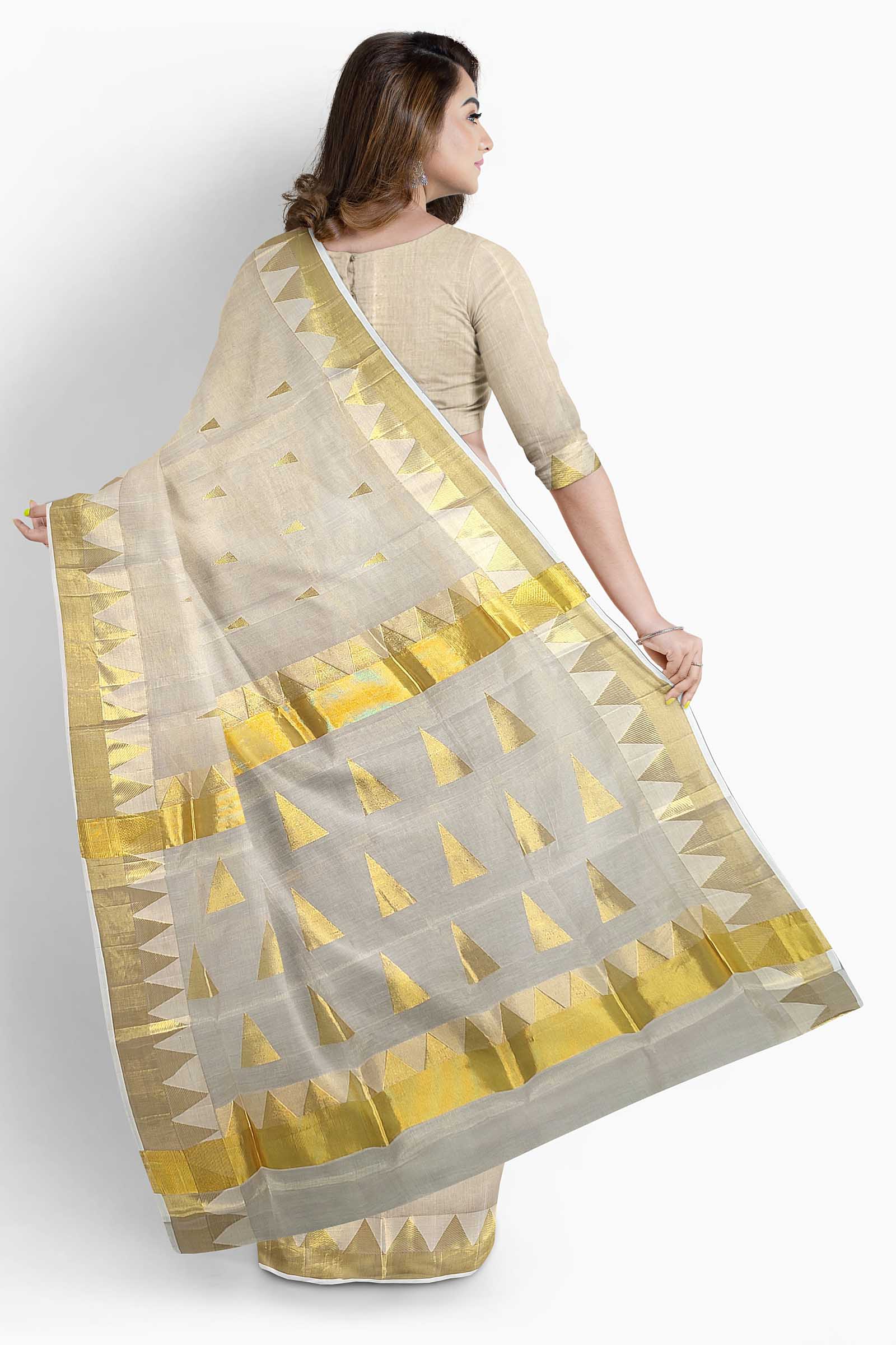 Buy Fashionkiosks Women Pure Cotton Jari Design Pallu And Border Kerala  Kasavu Saree With Blouse Piece Online at Best Prices in India - JioMart.