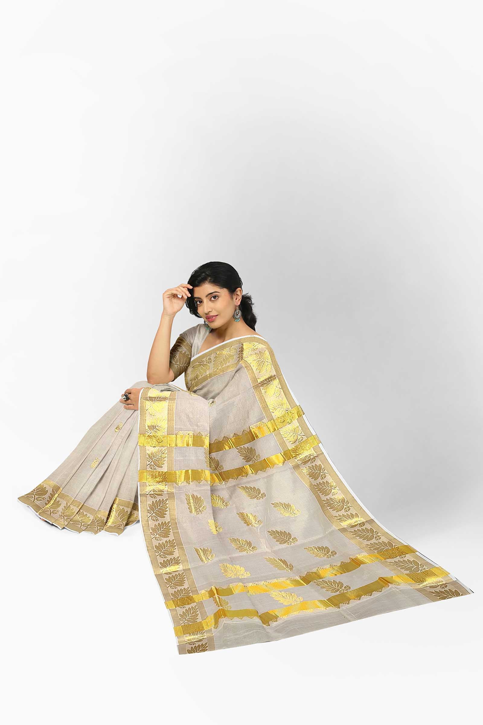 ALLUVY Women's Kuthampully Kerala Kasavu Set Saree