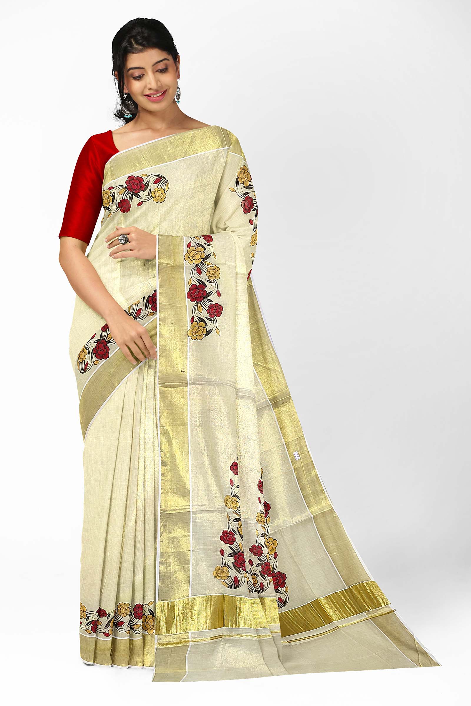 Buy Kerala Tissue Saree With Silk Blouse in Custom Color Online in India -  Etsy