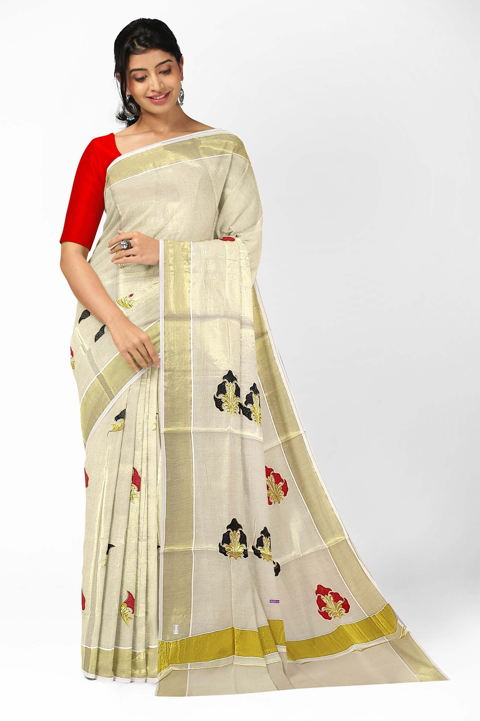 Buy Cream-Coloured Sarees for Women by Indie Picks Online | Ajio.com