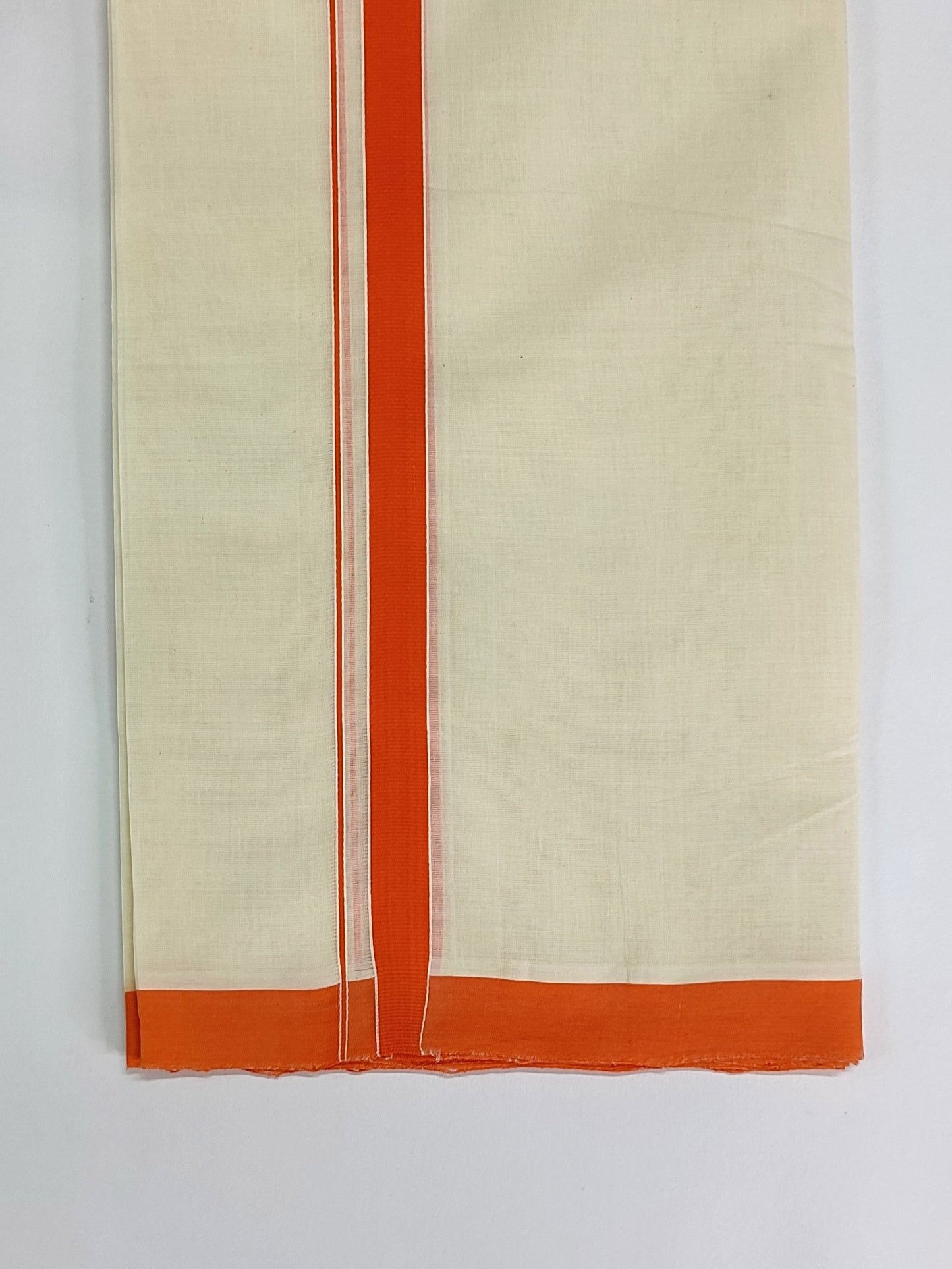 Kerala Handloom Mundu/Dhoti Pure Cotton with Orange Border