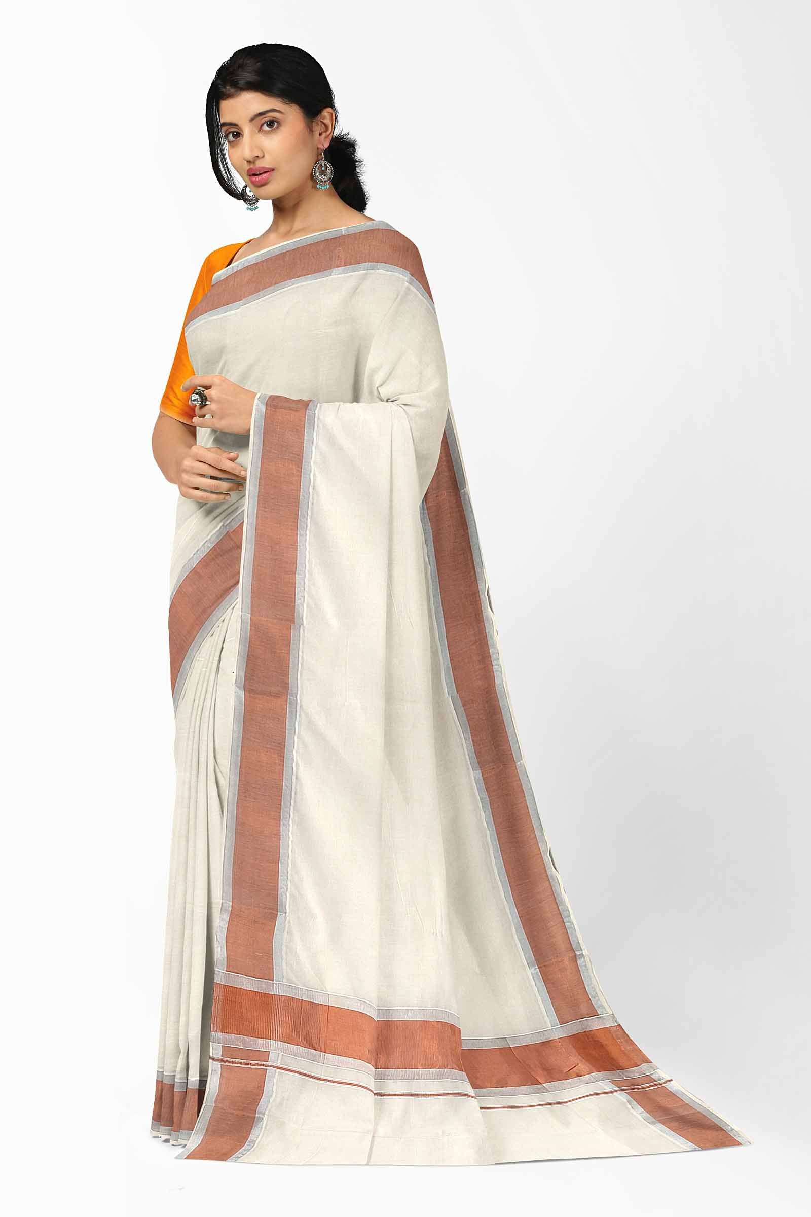 Premium Quality 3 Inch Silver Jari Set Mundu Cotton Saree | JCS Fashions