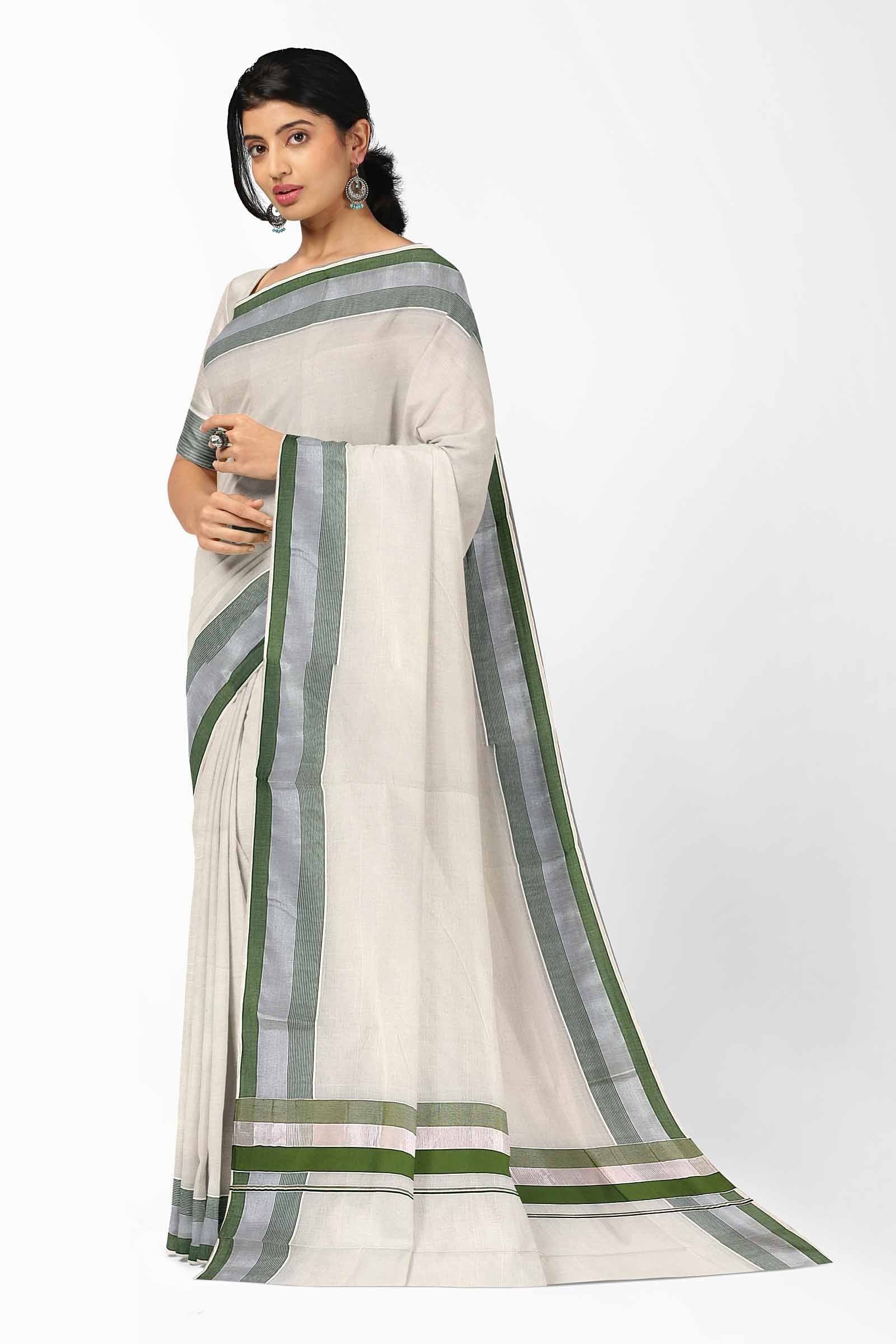 Southloom Silver Check Saree with Black Border and Elephant Block Prin –  Southloom Handmade and Organics