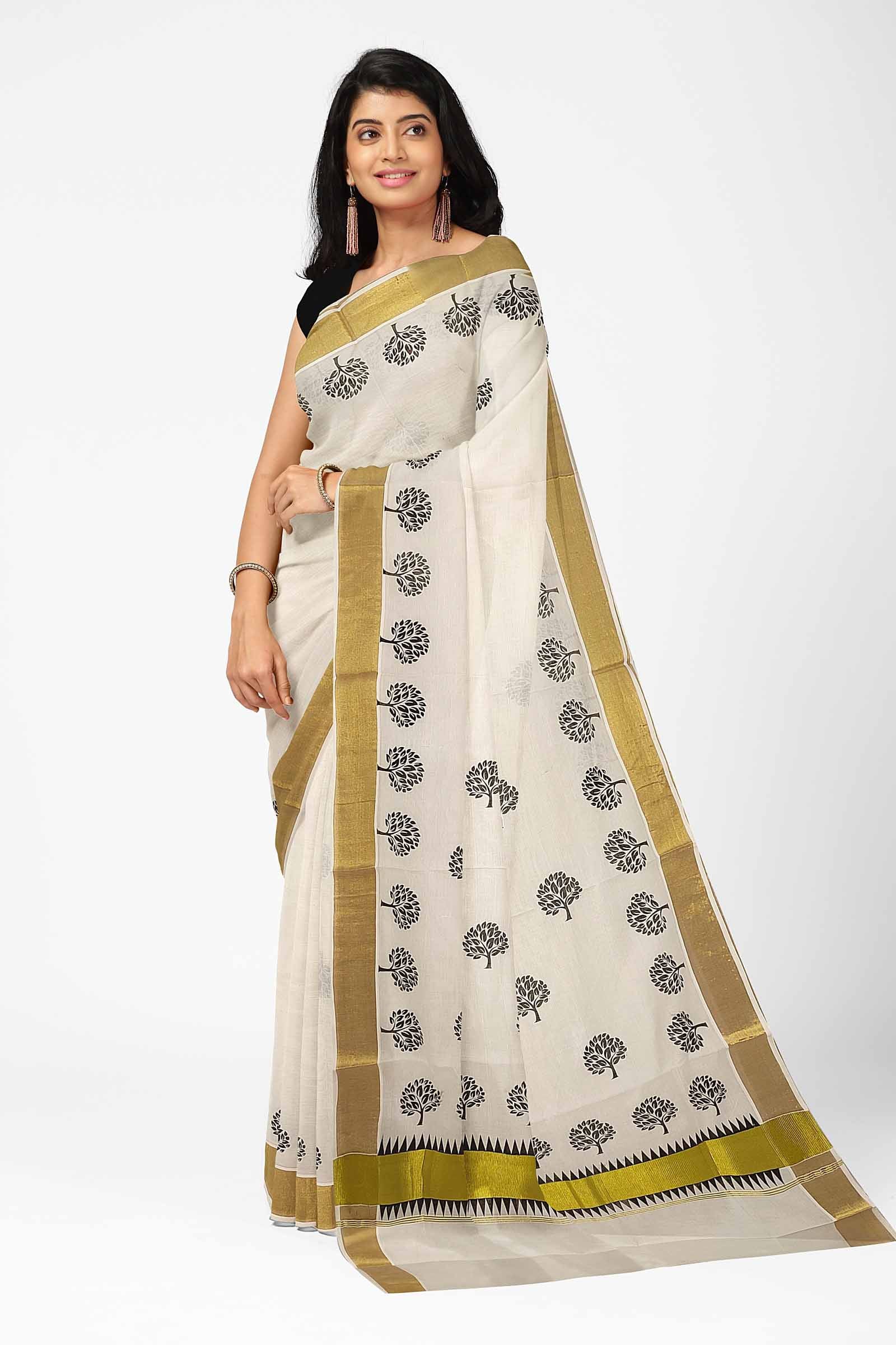 Buy Kerala Cotton Saree, Hand Painted Kerala Saree, Sari With Blouse, Zari  Border Saree, South Indian Handpaint Saree, Women Wedding Wear Sari 6  Online in India - Etsy