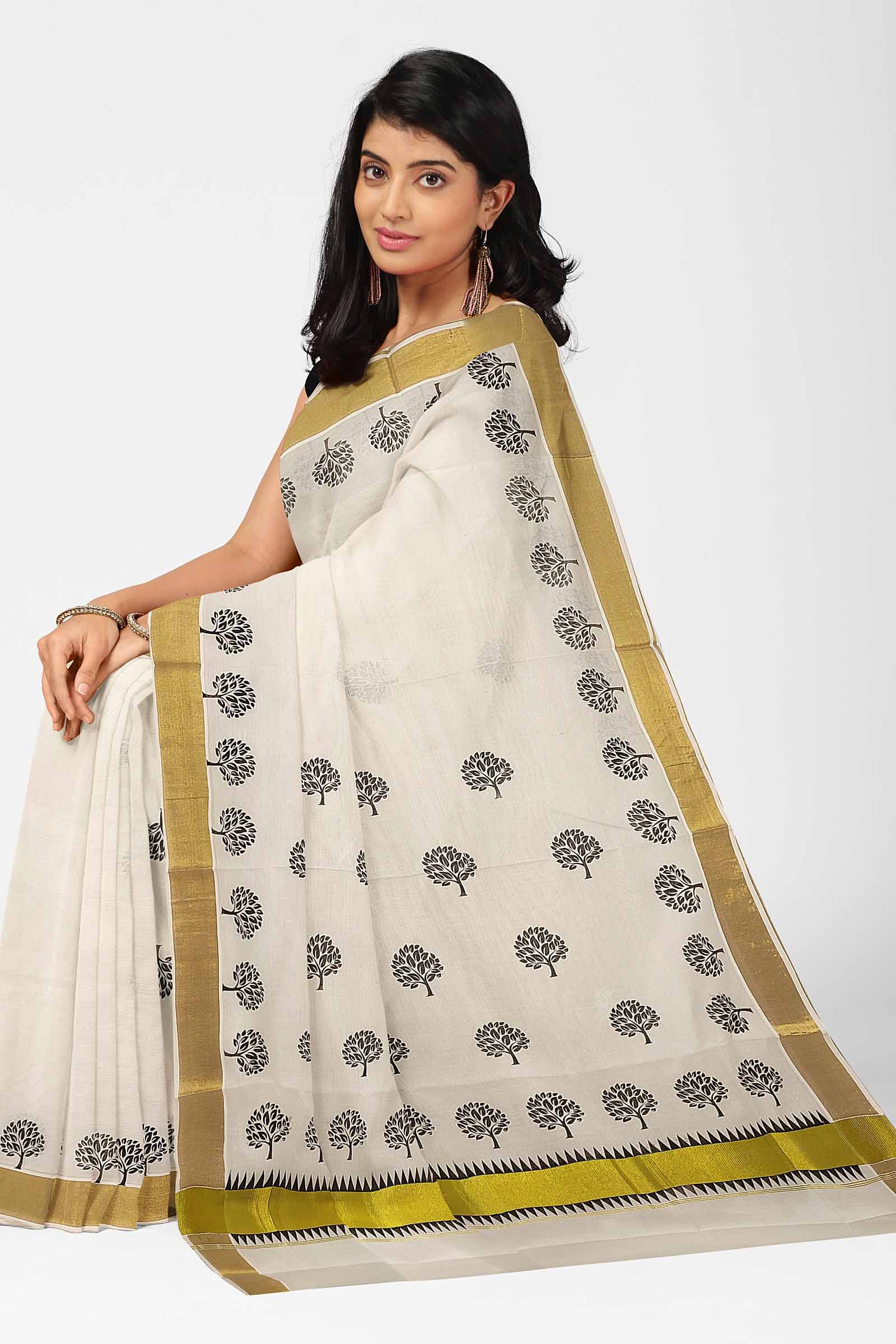 Off White Kerala Kasavu Sarees With Plain Body And Khaki Black Thread Pallu  at Best Price in Erode | Manvish Drapes