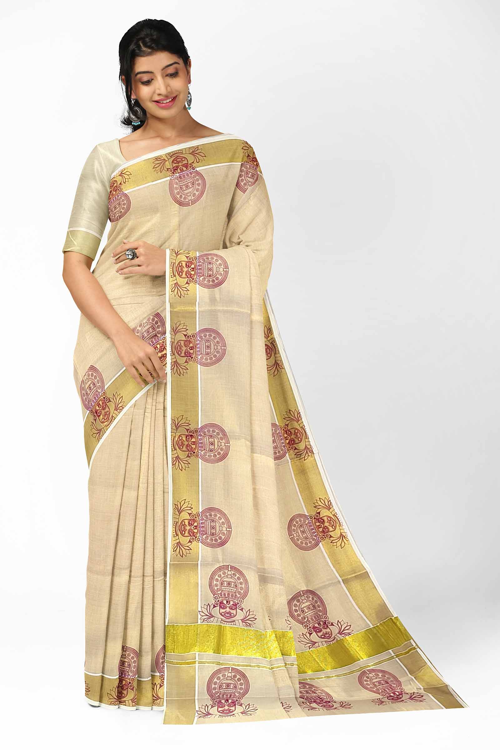 Buy Kerala Kasavu Saree with Golden Jari - Malabar Shopping